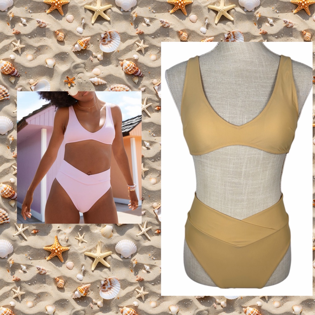 Aerie Nude Tan High Waisted High Cut Crossover Waist Cheeky Bikini Set